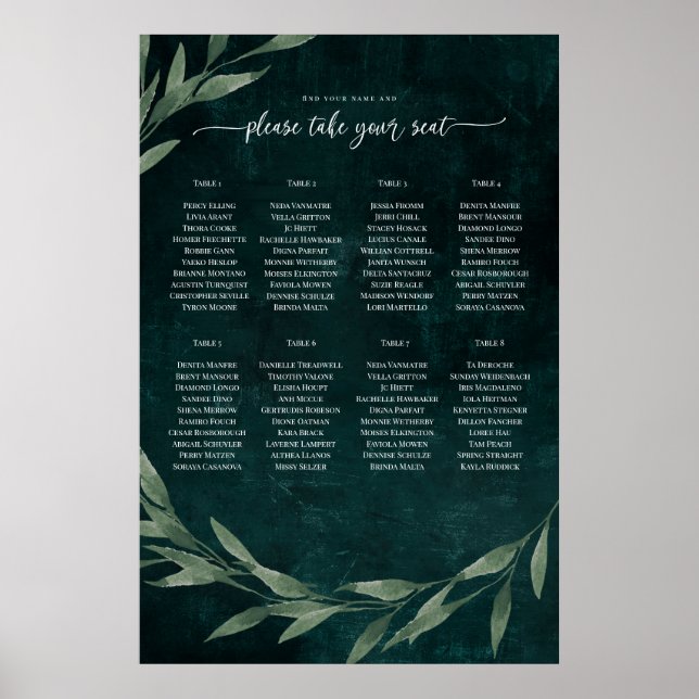 Gothic Leave dreamy EMERALD GREEN, Seating Plan Po Poster (Front)