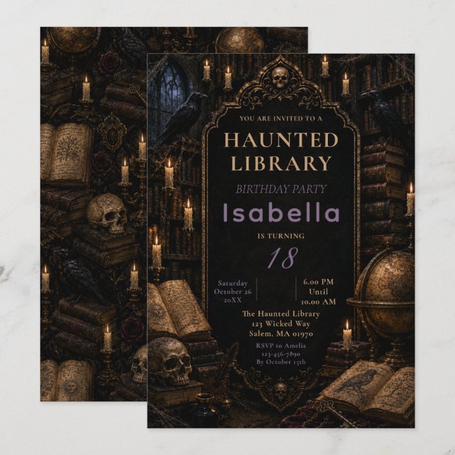 Gothic Library Halloween Party Invitation (Front/Back)