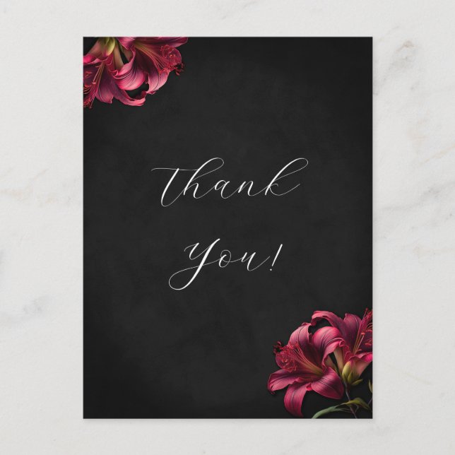 Gothic Lily Floral Wedding Thank You For Card (Front)