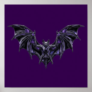 Gothic Liquid Metal Bat Purple Crystal Vampire Art Poster