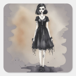 Gothic Little Black Dress Intricate Decal Square Sticker