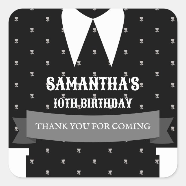 Gothic Little girl in black dress Birthday Square Sticker (Front)