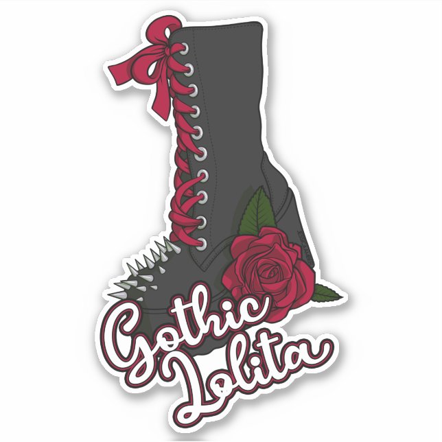 Gothic Lolita Boot Red Rose Slogan Vinyl Sticker (Front)