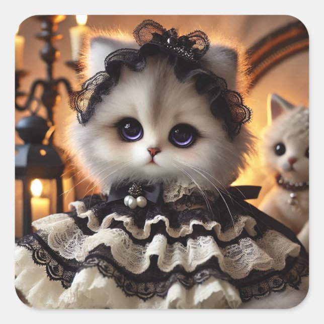 Gothic Lolita Cat Square Sticker (Front)