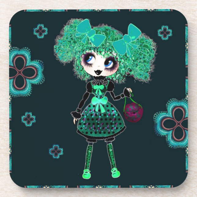 Gothic Lolita child emerald and black Coaster (Front)