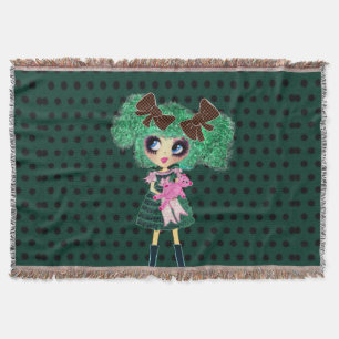 Gothic Lolita child emerald and black Throw Blanket