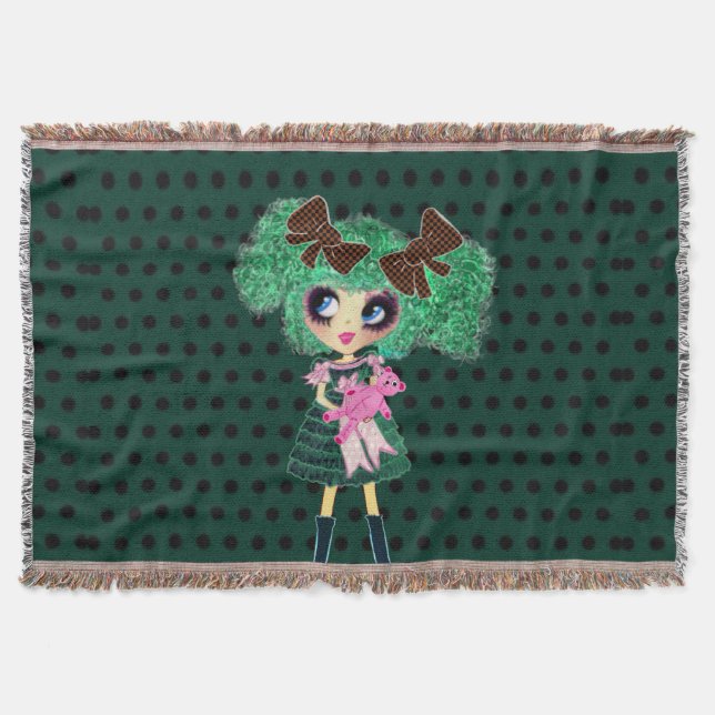 Gothic Lolita child emerald and black Throw Blanket (Front)