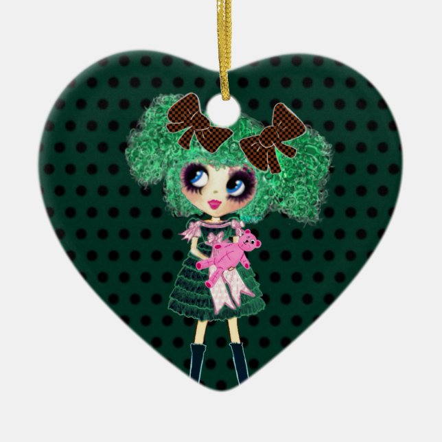 Gothic Lolita girl emerald girly gifts Ceramic Tree Decoration (Front)