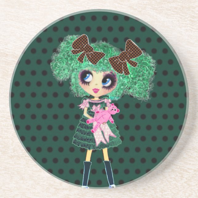Gothic Lolita girl emerald girly gifts Coaster (Front)