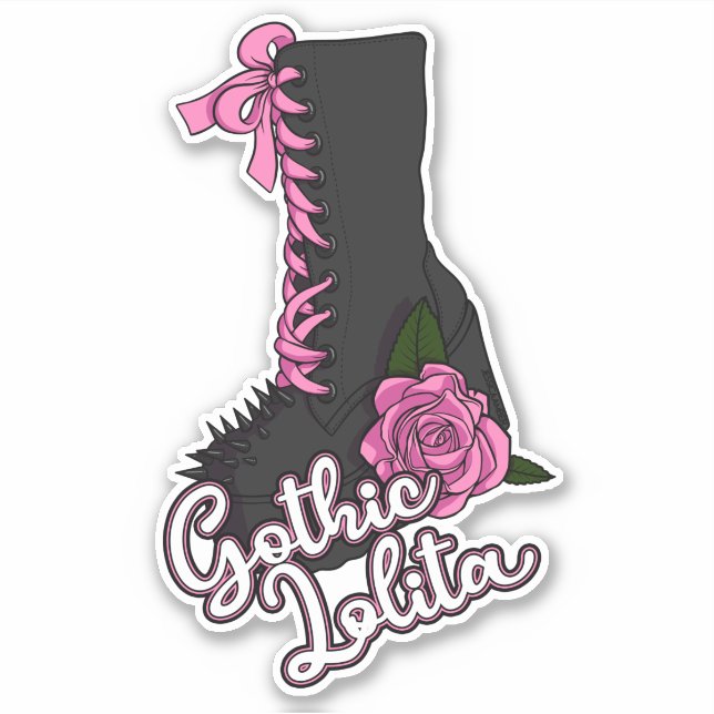 Gothic Lolita Slogan Pink Rose Boot Vinyl Sticker (Front)