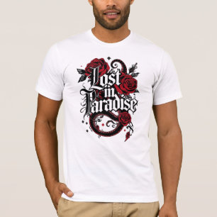 Gothic "Lost in Paradise" with Red Roses T-Shirt