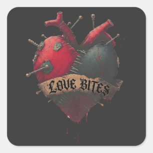 Gothic "Love Bites" Anatomical Heart Illustration Square Sticker
