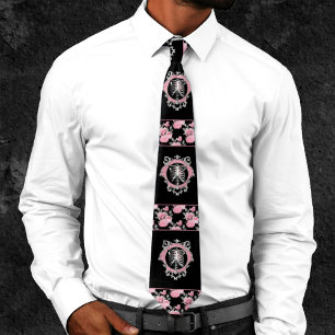 Gothic Love   Pink and Black Skeleten Heart Tie