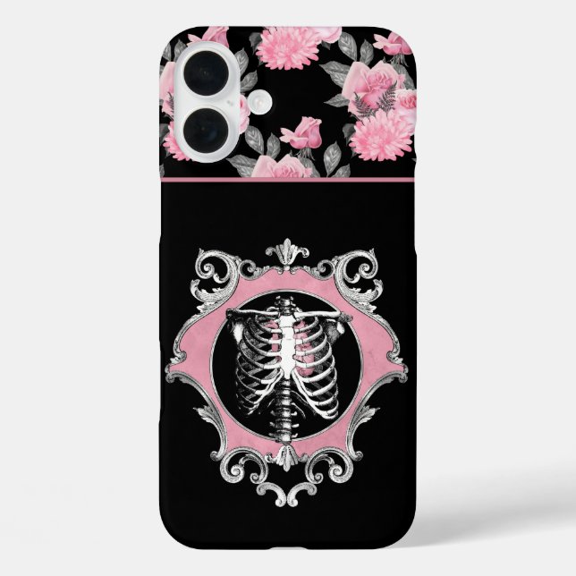 Gothic Love | Pink and Black Skeleton Heart Floral Case-Mate iPhone Case (Back)