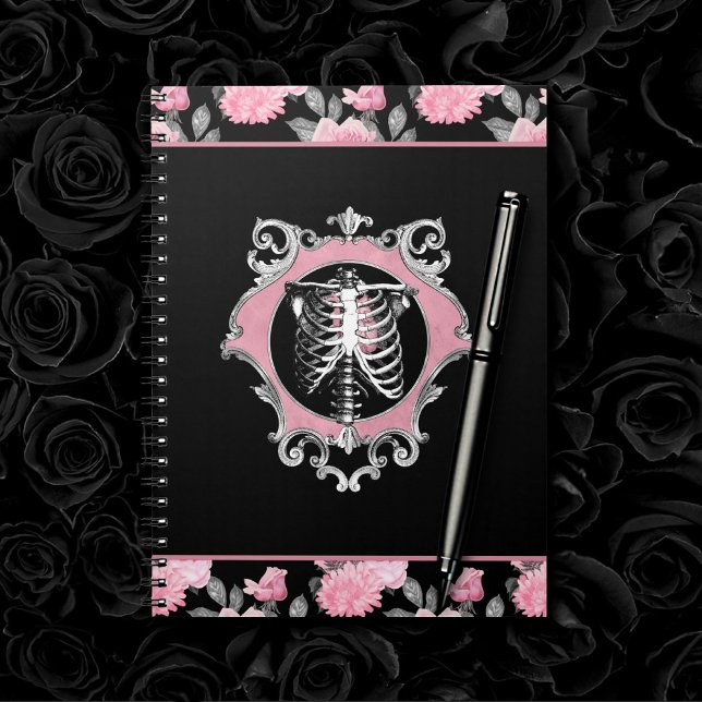 Gothic Love | Pink and Black Skeleton Heart Floral Notebook (Creator Uploaded)