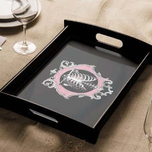 Gothic Love Pink and Black Skeleton Heart Floral Tissue Paper