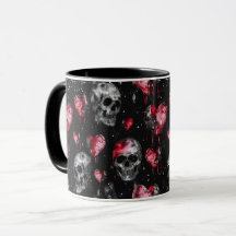 Gothic Love Skulls and Red Hearts