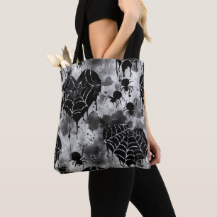 Gothic Love Spooky Spider Web with Hearts Tote Bag