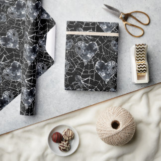 Gothic Love Spooky Spider Web with Hearts Wrapping Paper