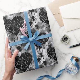 Gothic Love Spooky Spider Web with Hearts Wrapping Paper