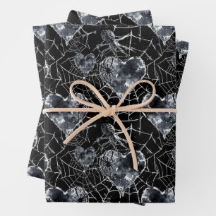 Gothic Love Spooky Spider Web with Hearts Wrapping Paper Sheet