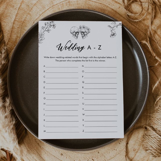 GOTHIC LOVE Wedding A-Z Bridal Shower Game Card (Creator Uploaded)