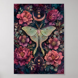 Gothic Luna Moth Celestial Whimsigoth Moon Phase Poster