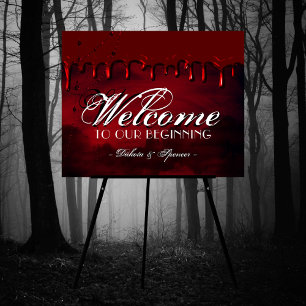Gothic Luxe   Black and Dark Red Wedding Welcome Poster