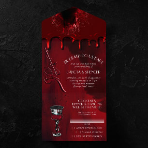 Gothic Luxe   Black and Red Murder Mystery Wedding All In One Invitation
