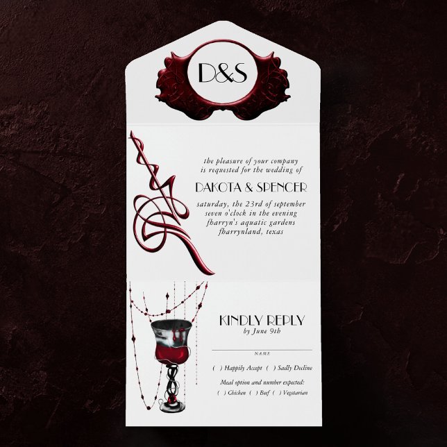 Gothic Luxe | Death Do Us Part Black Red Entree All In One Invitation (Creator Uploaded)