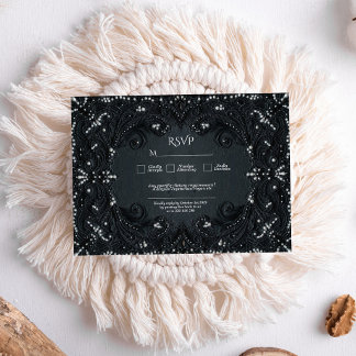 Gothic Luxury Black Lace Victorian Wedding RSVP Card