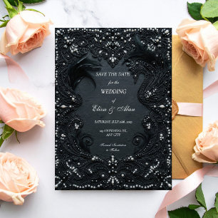 Gothic Luxury Black Lace Victorian Wedding Save The Date