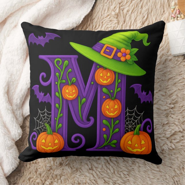 🎃 Gothic M Initial Halloween Throw Pillow 🎃 (Blanket)
