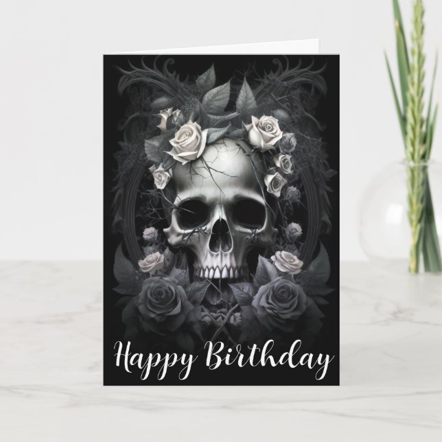 Gothic Macabre Skull and Roses Mural Card (Front)