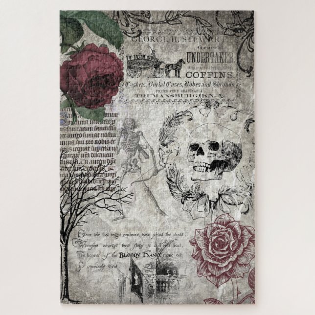 Gothic Macabre Victorian Skull & Death Ephemera Jigsaw Puzzle (Vertical)