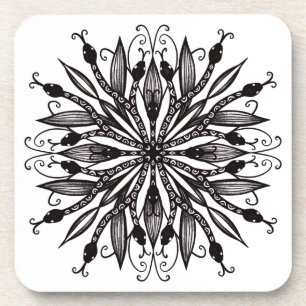 Gothic Mandala Leaves And Snakes Beverage Coaster
