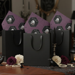 Gothic Maroon Purple Floral Skull Halloween Tissue Paper