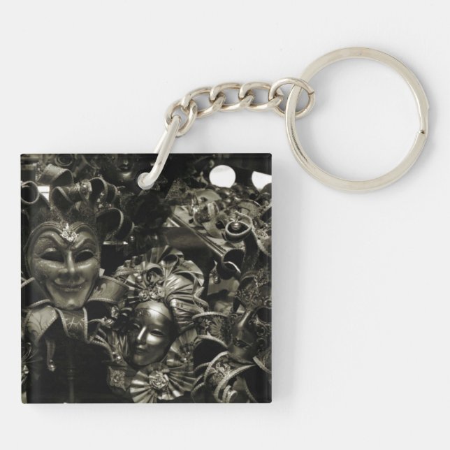 Gothic Masquerade Masks Black and White Key Ring (Back)