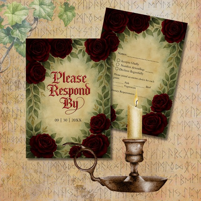 Gothic mediaeval antique vintage rose wedding  RSVP card (Creator Uploaded)