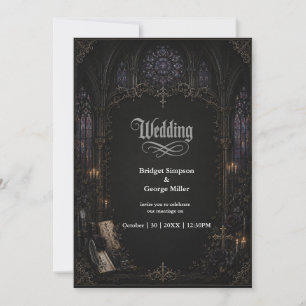 Gothic mediaeval Cathedral Church Cross Wedding Invitation