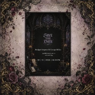 Gothic mediaeval Cathedral Church Cross Wedding Invitation