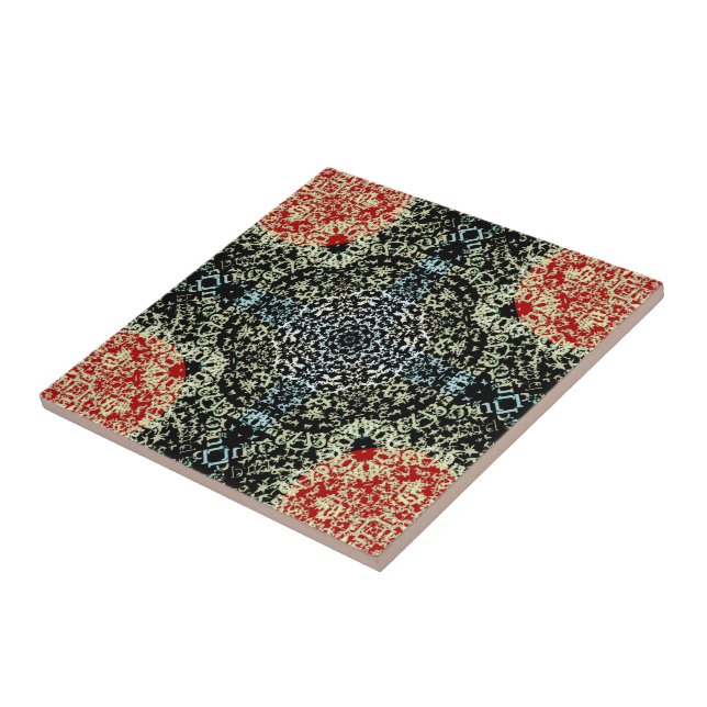 Gothic Mediaeval Mandala Lacy Pattern Green Red Ceramic Tile (Side)