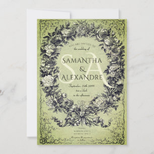 Gothic Mediaeval Royal Floral Rose Wreath Wedding Invitation