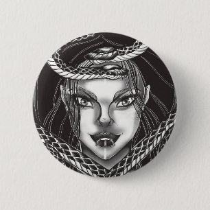 Gothic Medusa Snake Portrait Button