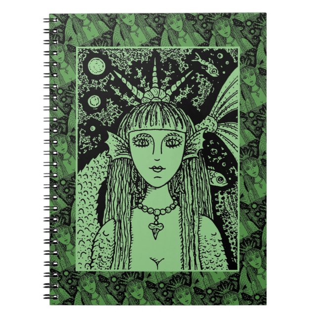 GOTHIC MERMAID, BLACK SEA SIREN FANTASY WHIMSY NOTEBOOK (Front)