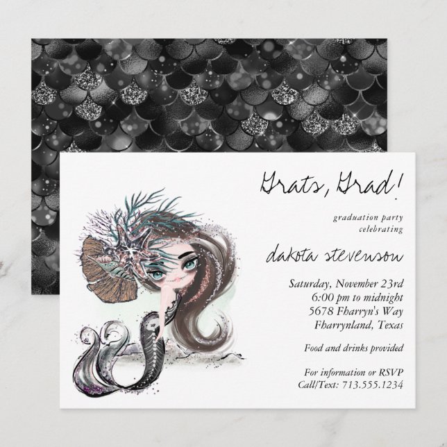 Gothic Mermaid | Cool Dark Rebel Graduation Invita Invitation (Front/Back)