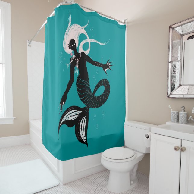 Gothic Mermaid Dark Fantasy Sea Creature Shower Curtain (In Situ)
