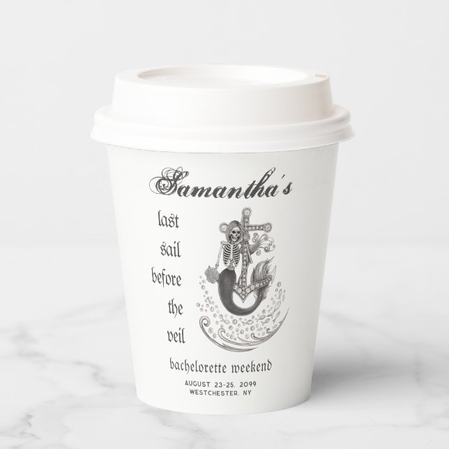 Gothic Mermaid Last Sail Veil Bachelorette Party Paper Cups (Front)