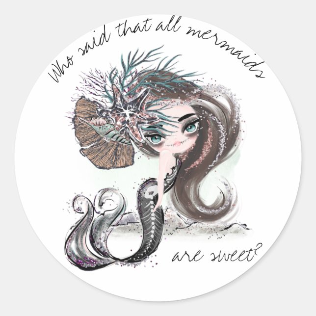 Gothic Mermaid | Not All Mermaids Are Sweet Classic Round Sticker (Front)