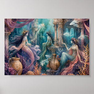 Gothic Mermaid Underwater Palace Whimsigoth Art Poster